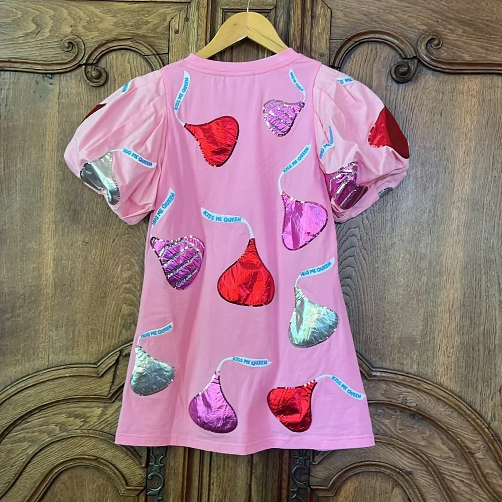 Queen Of Sparkles Kids Pink Kiss Me Queen Poof Sleeve Dress - Picture 7 of 11